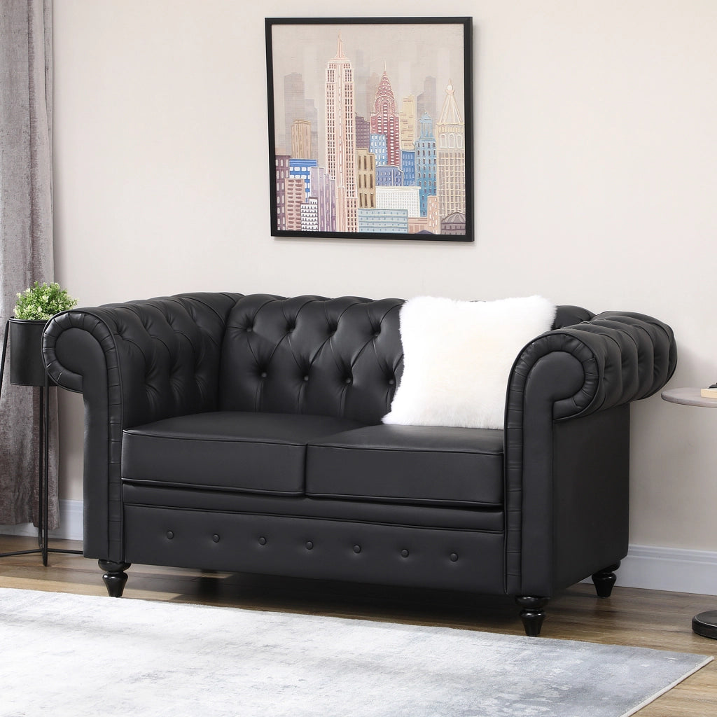 Divano 2 Posti Chesterfield in Similpelle Nero ¨C Zephmum ¨C 160x84x80 cm