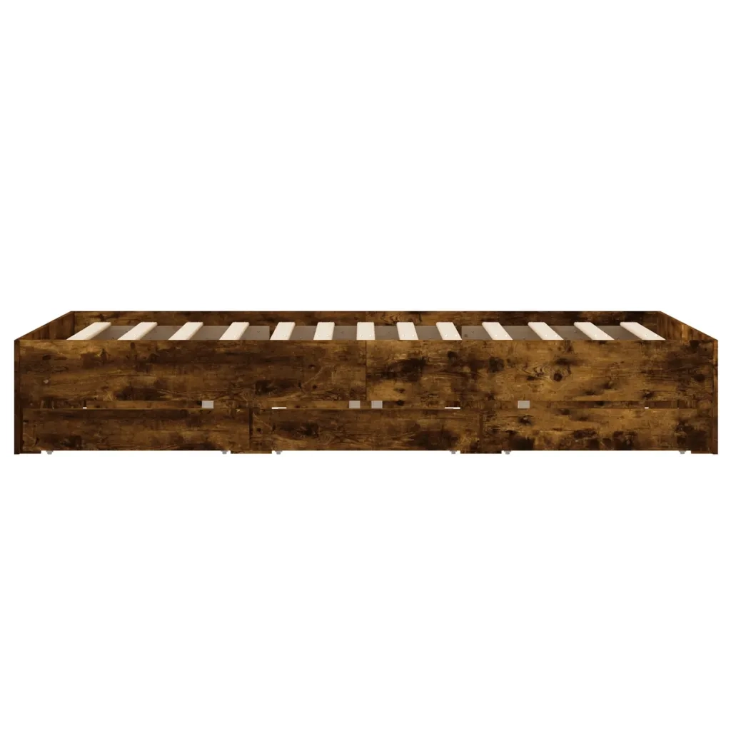 Letto matrimoniale | Letto per adulti | Giroletto con Cassetti Rovere Fumo 120x190 cm Legno Multistrato
