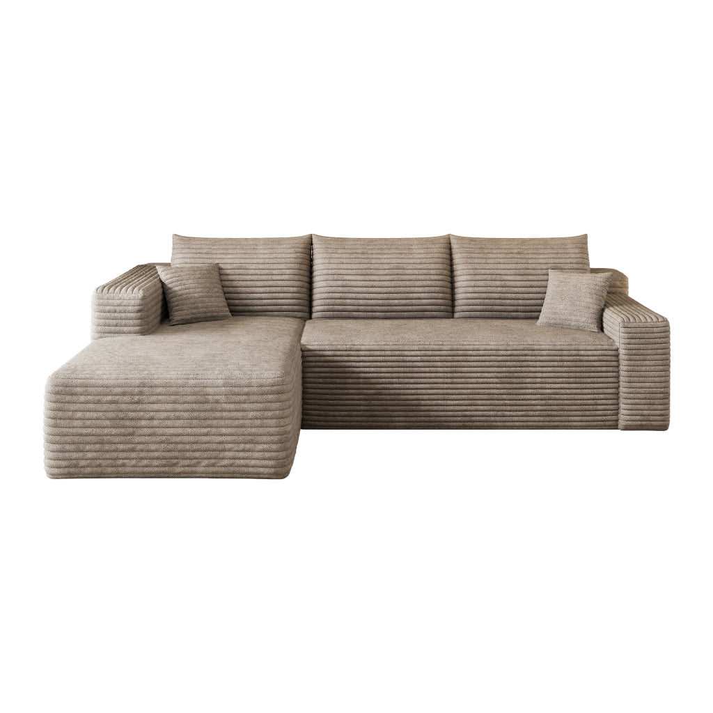 Divano angolare - con seduta profonda e schiuma elastica - in tessuto corduroy - camel