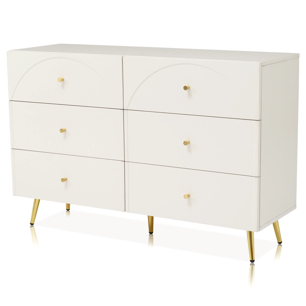 Комò con 6 cassetti colore crema-bianco, H85xL120xP40 cm, struttura in legno e metallo