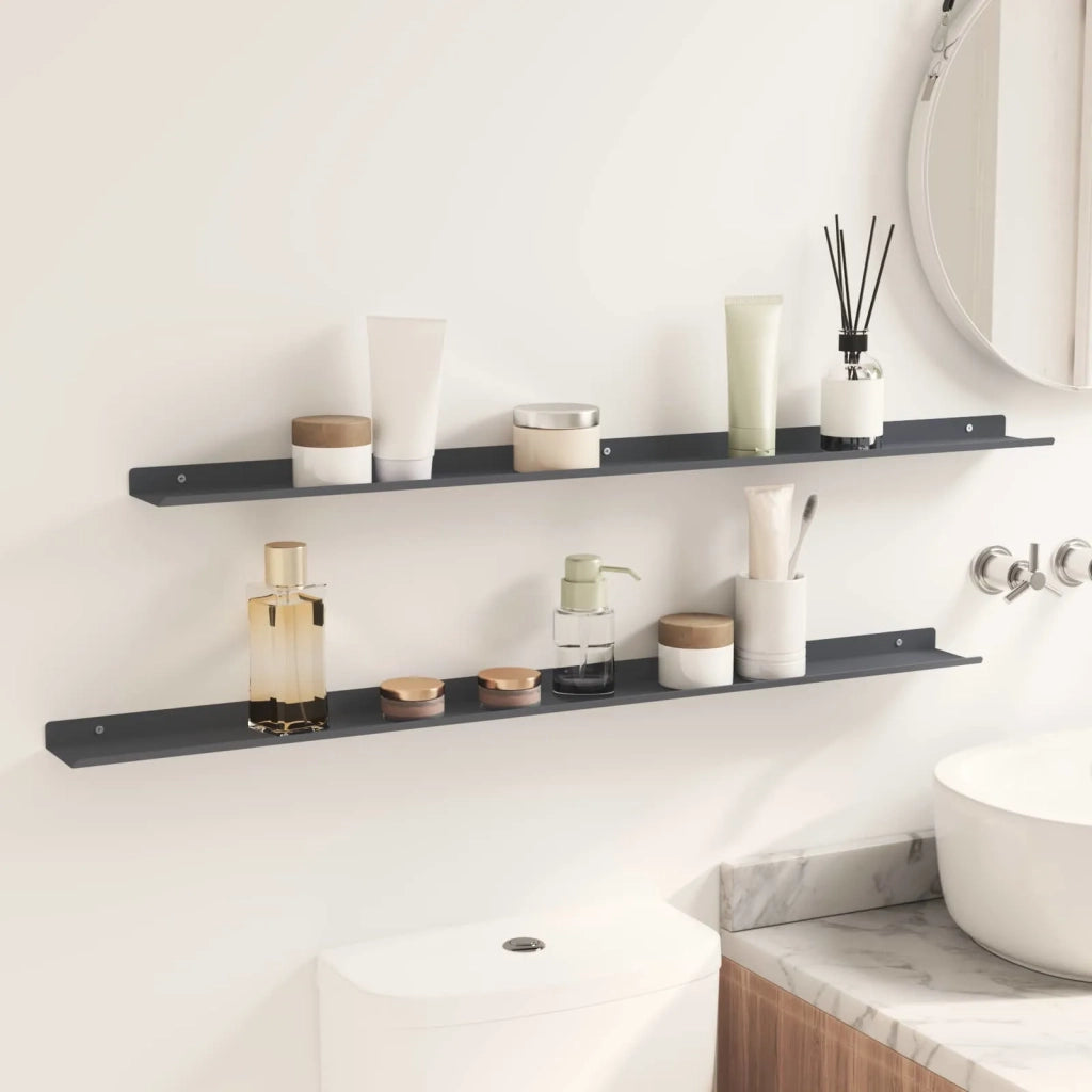 2 pz Mensola | Ripiano | Scaffale sospesa Antracite 100 x 9 x 2,5 cm Acciaio
