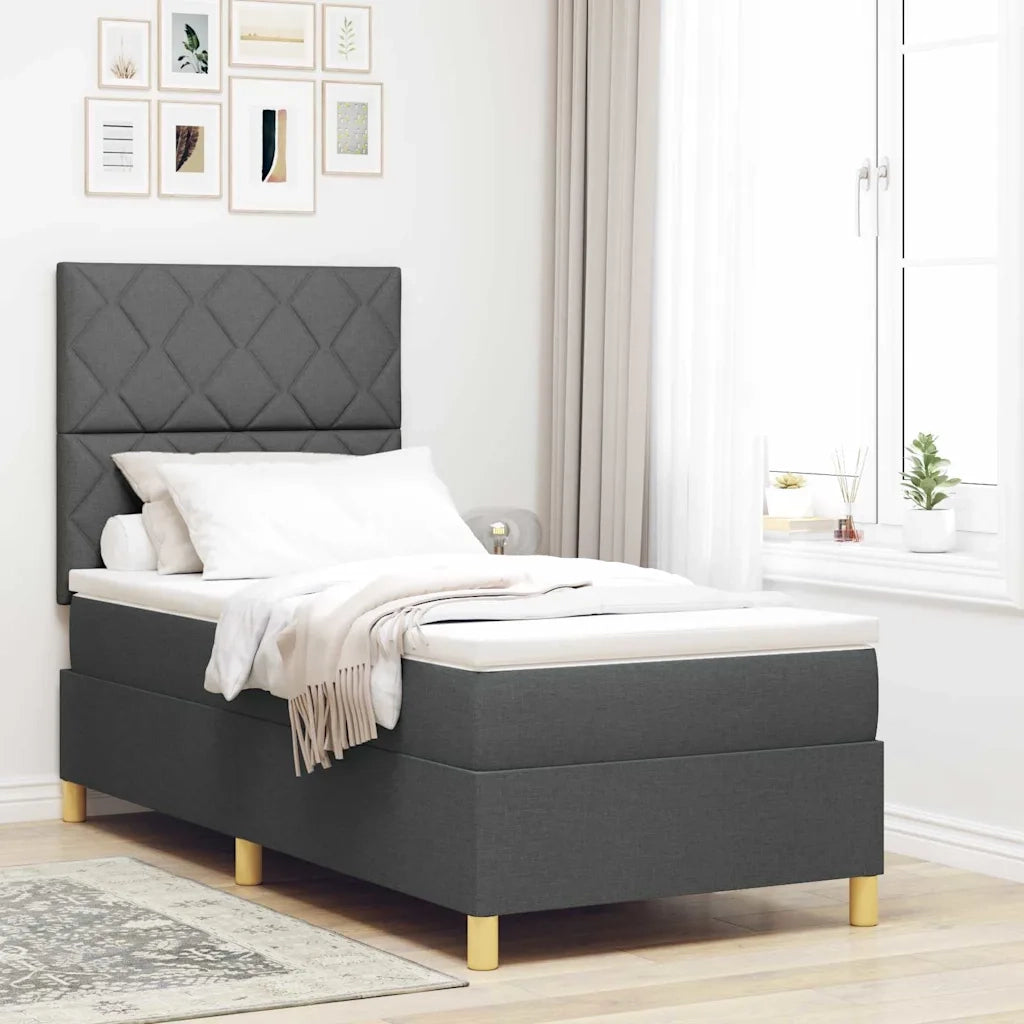 Letto a molle con testiera Grigio scuro 90 x 190 cm Tessuto 3339659