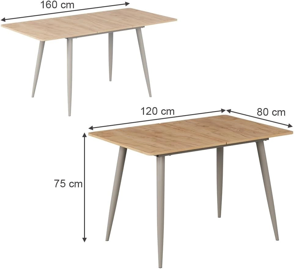 tavolo da pranzo allungabile Beaver, Rovere Goldkraft/Grigio, 120 x 80 cm Estensibile, per un utilizzo flessibile come tavolo da pranzo o da lavoro