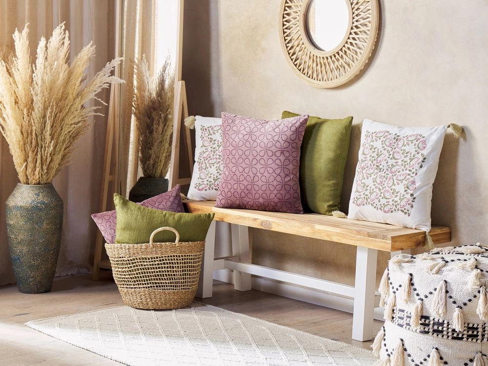 Set di 2 cuscini in velluto con motivo geometrico 45x45 cm rosa soggiorno camera da letto stile boho