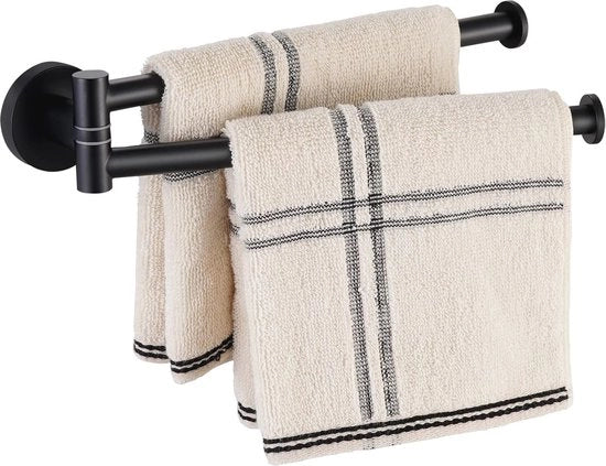Supporto per Asciugamano Rotante da Murale - Acciaio Inossidabile Accessorio Cucina e Bagno 23 CM Matto Nero