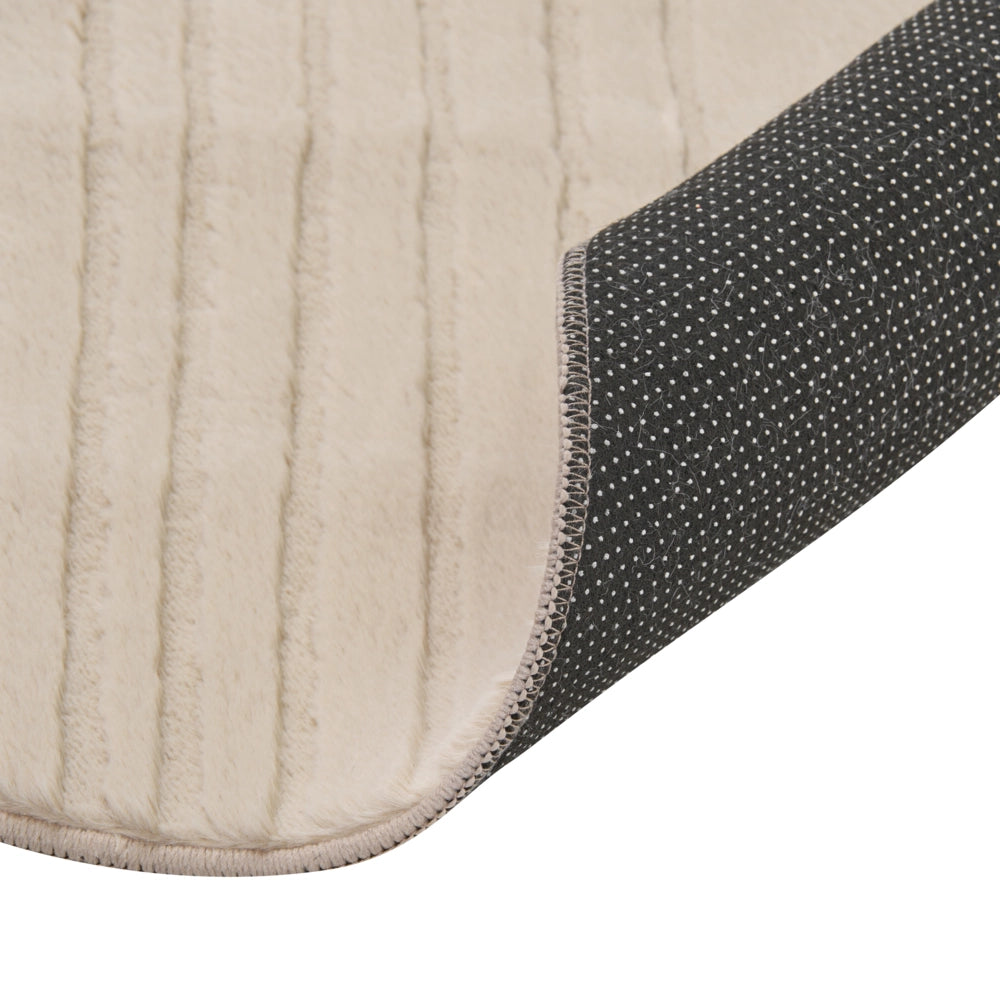 Tappeto in pelliccia sintetica di coniglio beige in poliestere, 160 cm rotondo morbido, a pelo lungo, motivo geometrico