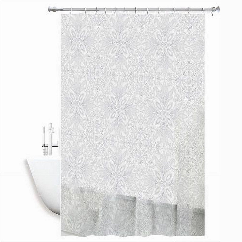 Trade Shop - Tenda Doccia Vasca Bianca Impermeabile Pvc 240 X 200cm Decorata Con Foglie 69514 -