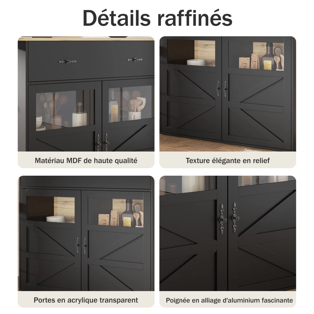 Tavolo da Pranzo Allungabile con 1 Cassetto; 3 Ripiani e Rotazione a 360 Gradi; in MDF; Nero; 138-204x39x104 cm