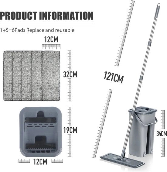 Set di pulizia e aspirazione per pavimenti - Aspirapavimenti - Pavimento - Set di accessori - Mop - Utilizzabile in acqua e asciutto - Con 6 pad di pulizia - Adatto a tutti i tipi di pavimenti