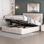 OKWISH Letto Contenitore 140×200 cm, Letto Matrimoniale con Sollevamento Idraulico, Testiera Regolabile e Ampio Vano, senza Materasso