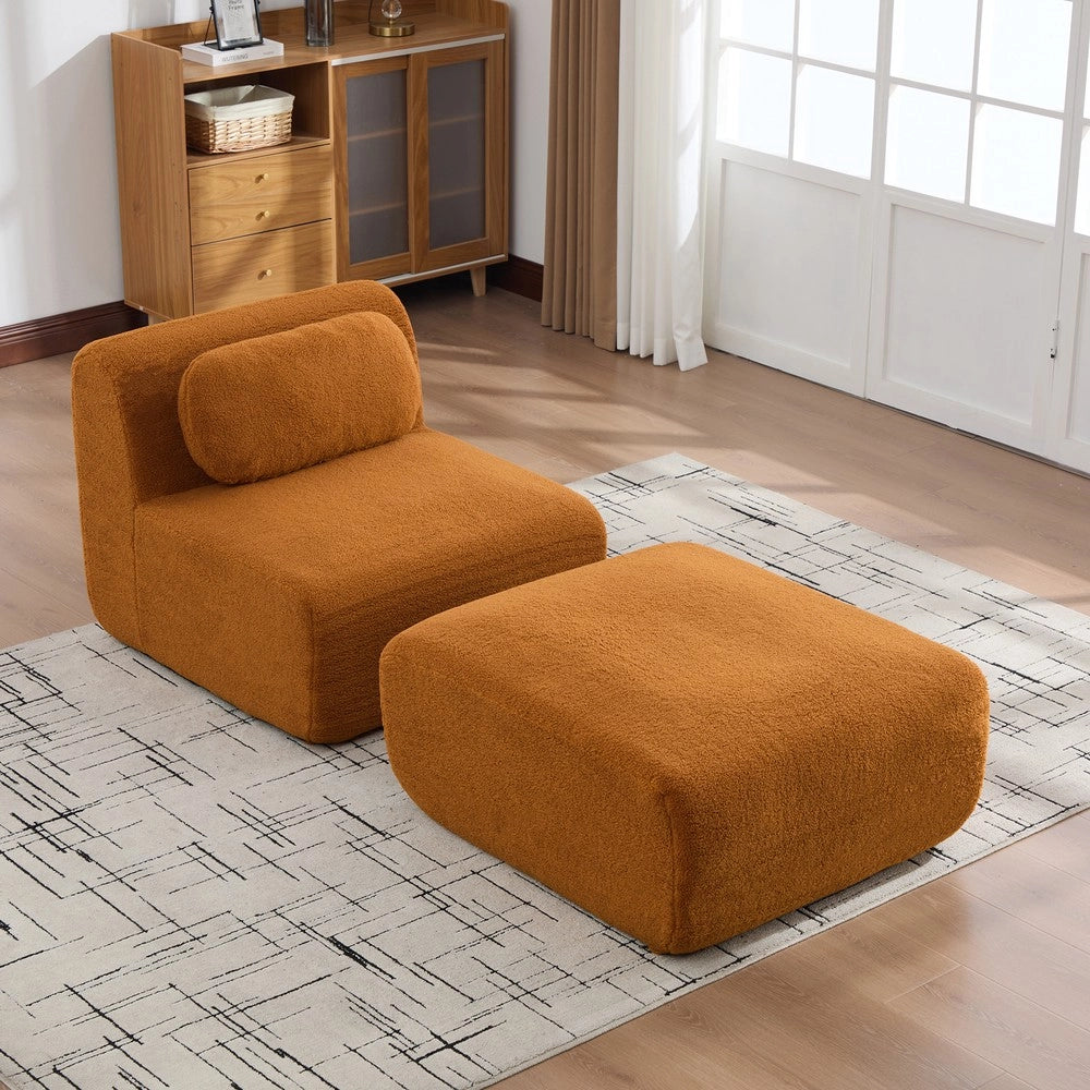 Divano Modulare in Tessuto Chenille ¨C MINIMAL ¨C Caramel, Morbido, Antimacchia