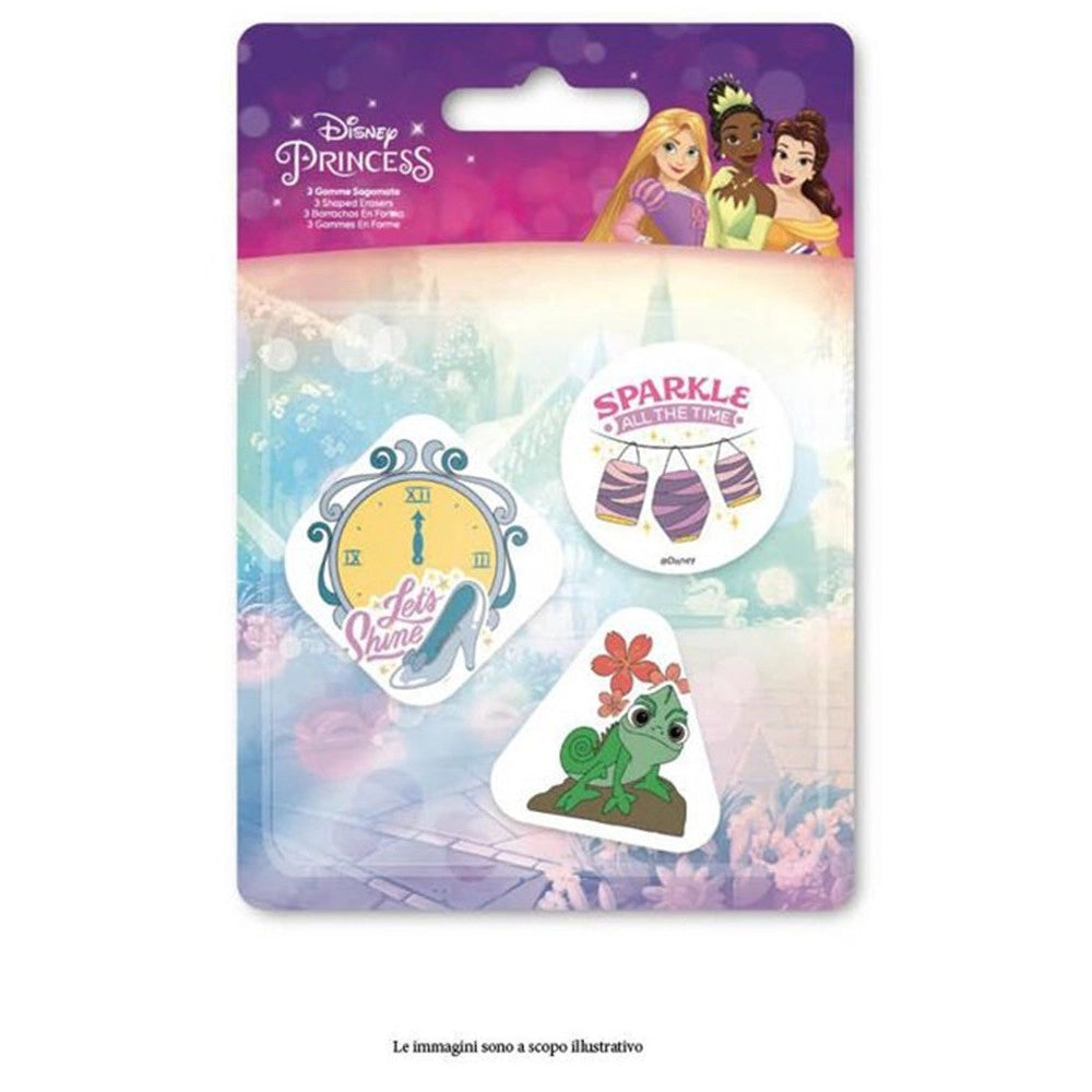 Trade Shop - Kit Gomme Per Cancellare 3pz Sagomate Tema Principesse Cancelleria Bambine Scuola 953681 -