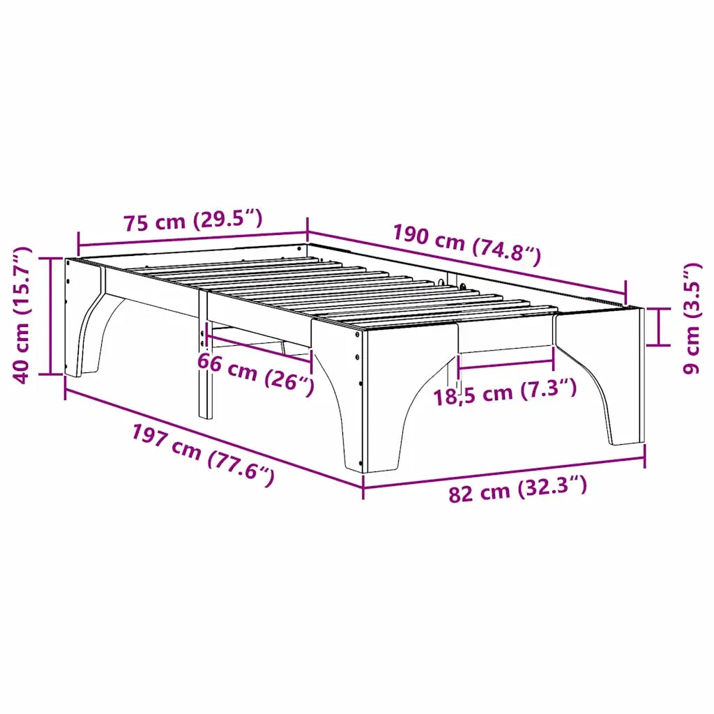 Struttura del letto Marrone 75 x 190 cm Pino massello 873015