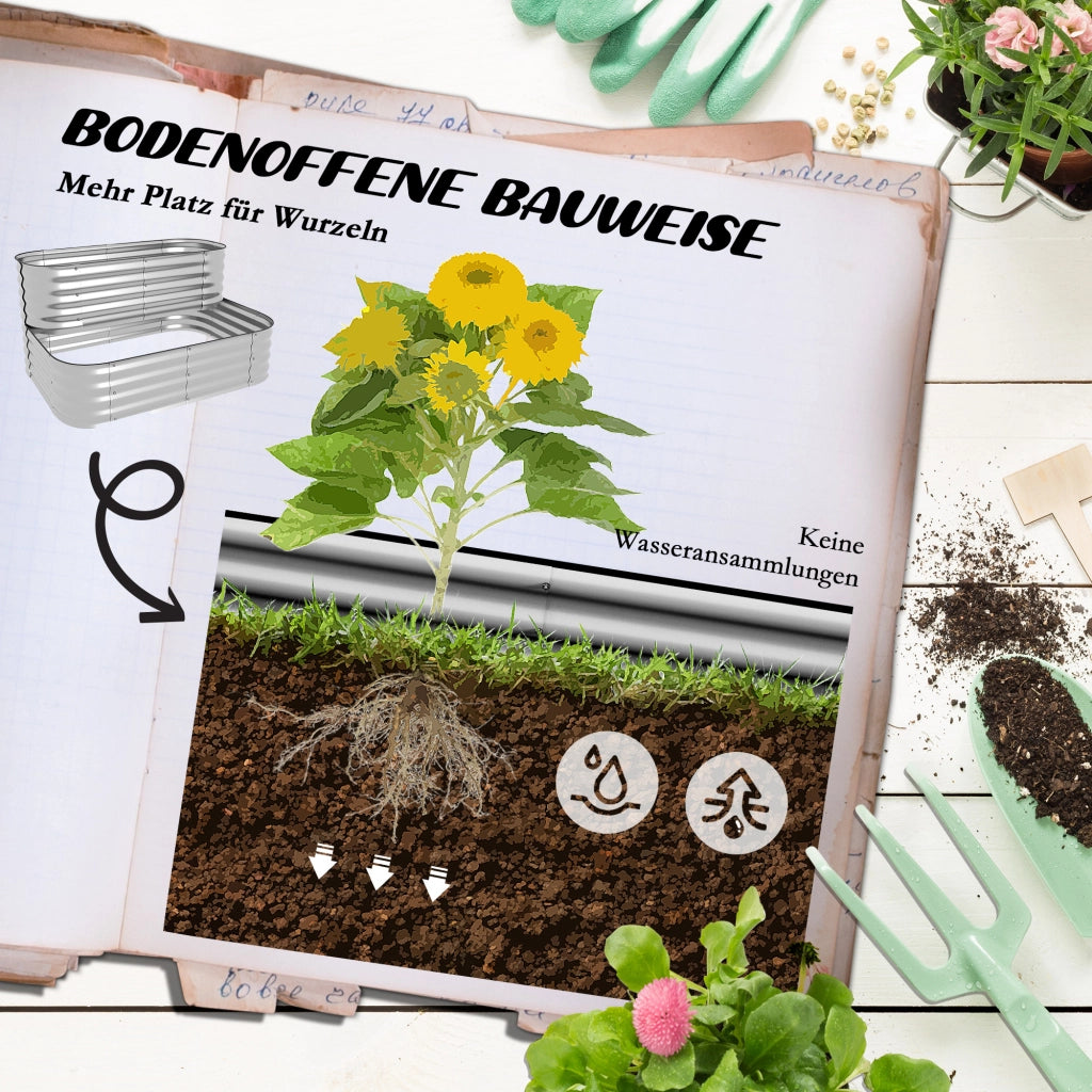 Hochbeet da giardino 2 piani in metallo ¨C zephmum ¨C 120x90x30cm colore argento