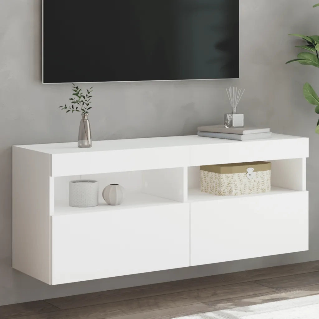 Mobile TV a Parete con Luci LED-Mobile TV a Muro Bianco 100x30x40 cm