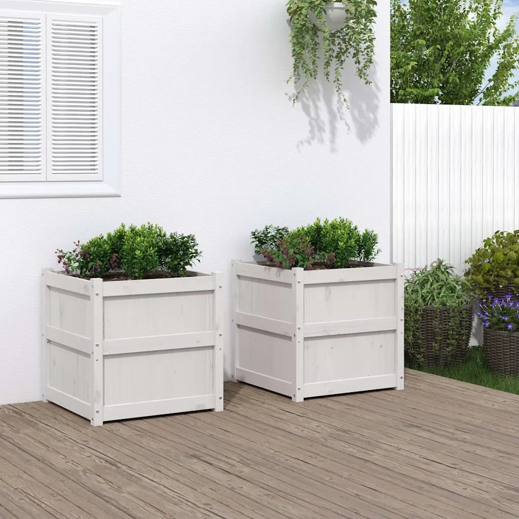 2 pz Fioriere | Cassetta per fiori | Vaso da Giardino Bianche in Legno Massello di Pino