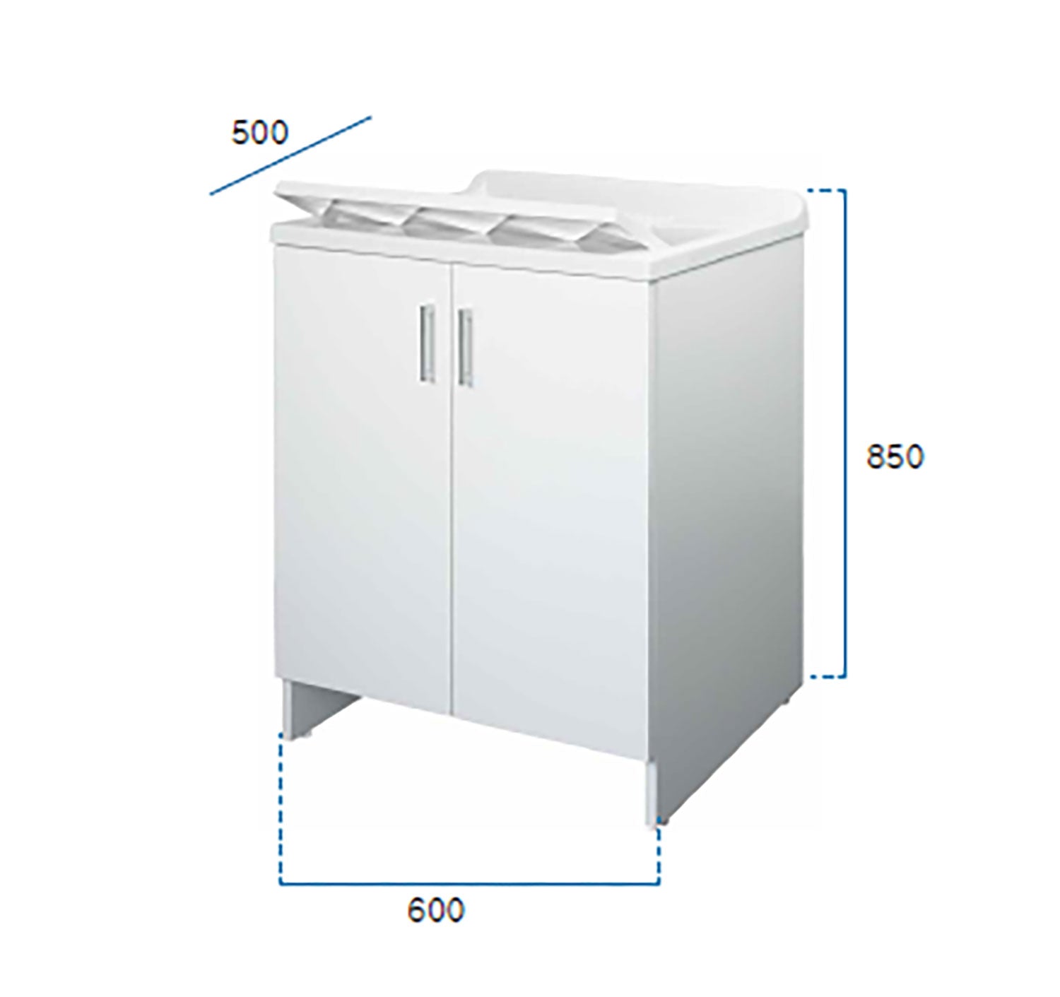 Mobile Lavatoio 2 Ante in Nobilitato 60x50x85 cm Vasca in PP con Asse in Resina e Kit di Scarico Bianco