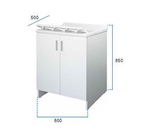 Mobile Lavatoio 2 Ante in Nobilitato 60x50x85 cm Vasca in PP con Asse in Resina e Kit di Scarico Bianco