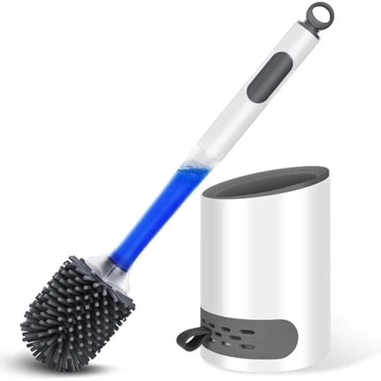 Siliconen toiletreinigingsborstel con supporto siliconico con contenitore per asciugatura rapida e manico antiscivolo per la doccia, 1 pacchetto, bianco nuovo, 1 pezzo, normale