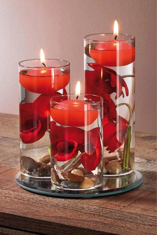 Decorazioni di Natale a Cera Flottante Rosse - Decorazione di Interno per Sala da Pranzo e Matrimonio - Set da 6