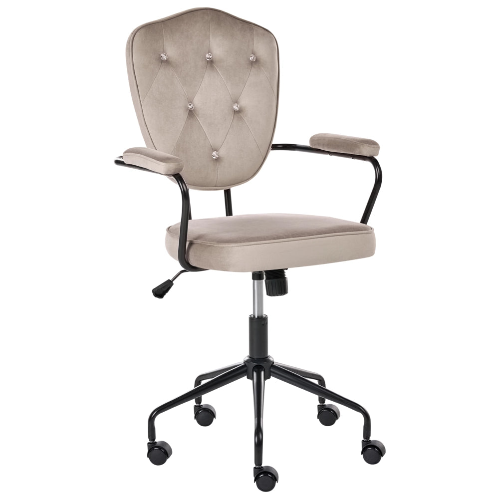 Sedia da ufficio in velluto tortora con seduta e schienale regolabili in altezza base completamente girevole stile glamour per l'ufficio domestico