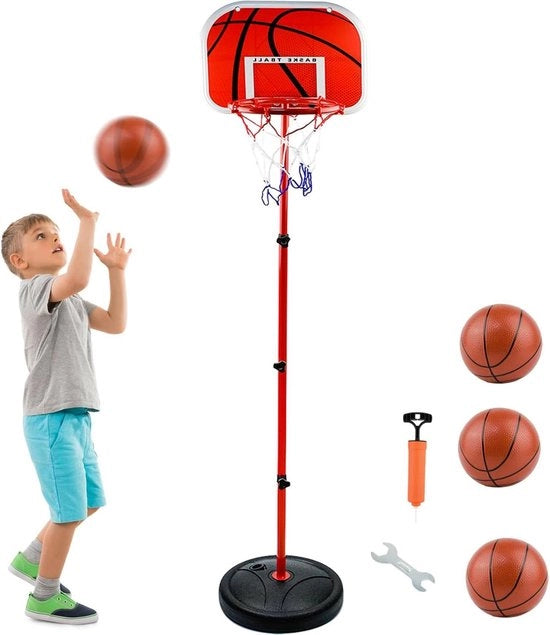 Paletta da Basket per Interno e Esterno – Anello da Basket con Standard – Basket – Paletta da Basket per Bambini - Adattabile con 3x Pallone da Basket e Bombola per Palloni
