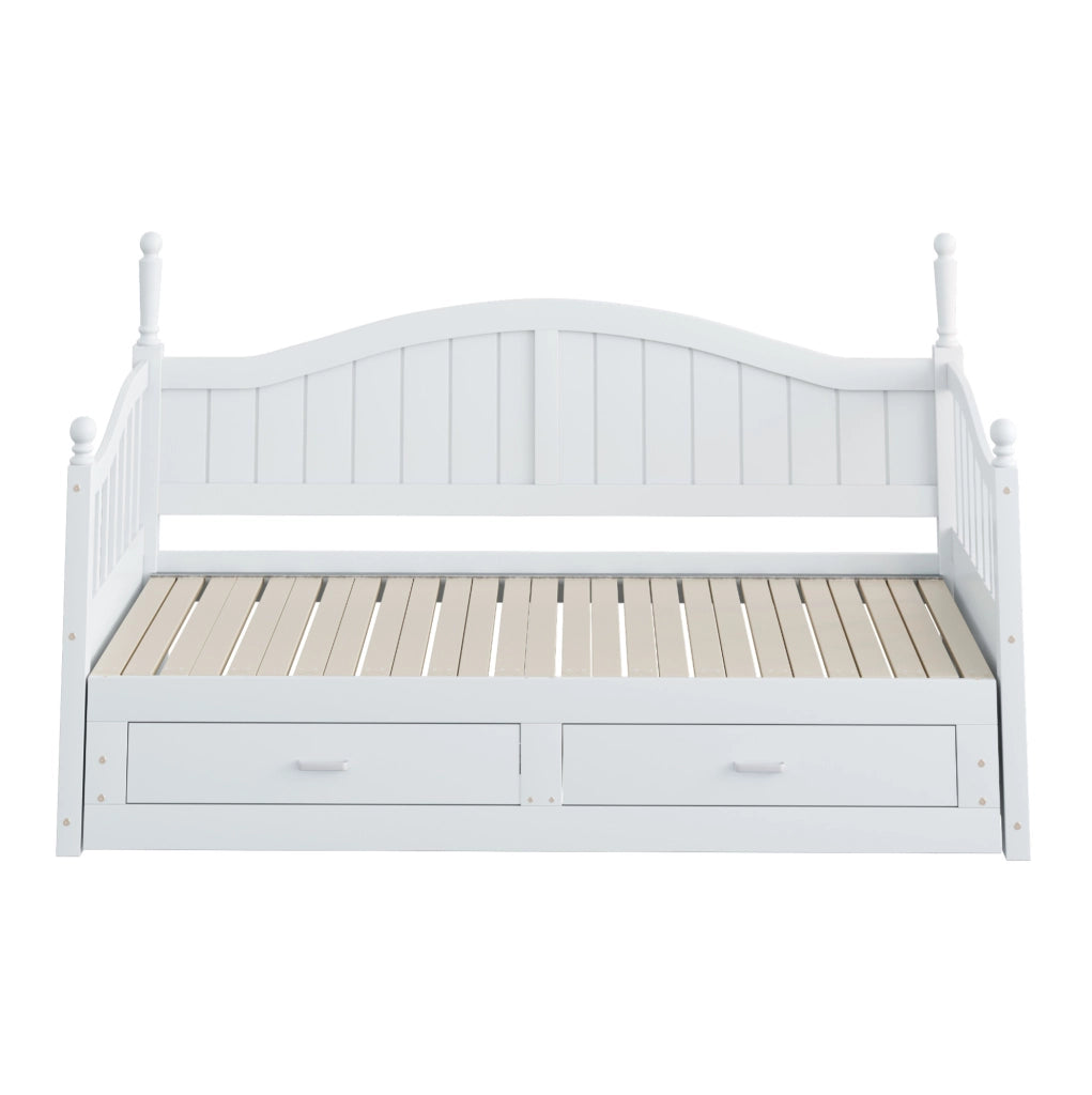 Divano letto estraibile 90x190 cm con cassetti e rete a doghe in legno bianco