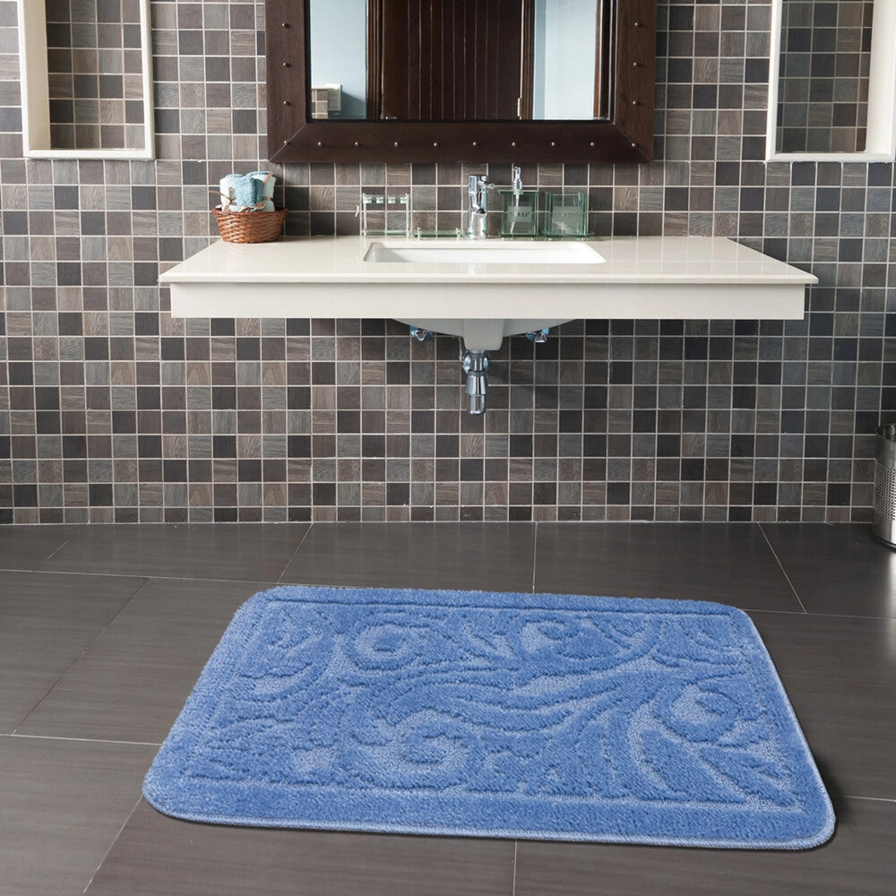 Tappeto Bagno Damascato Scendiletto Camera 50x80 Cm Morbido Assorbente Antiscivolo Azzurro