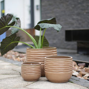 Vaso in ceramica artigianale Ø 36 cm, marrone chiaro lucido, traspirante e resistente al gelo