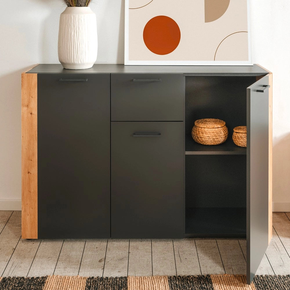 Madia Cento01B con 3 ante e 1 cassetto colore antracite con laterali in rovere artisan 125 cm