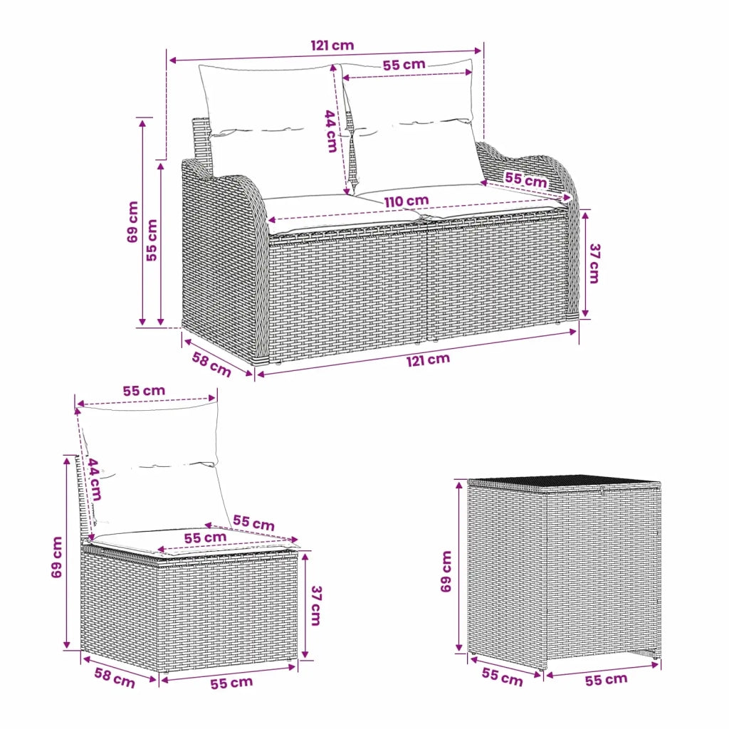 Set di divani 7 pz Grigio e Blu Navy Rattan sintetico e Acciaio 3448685