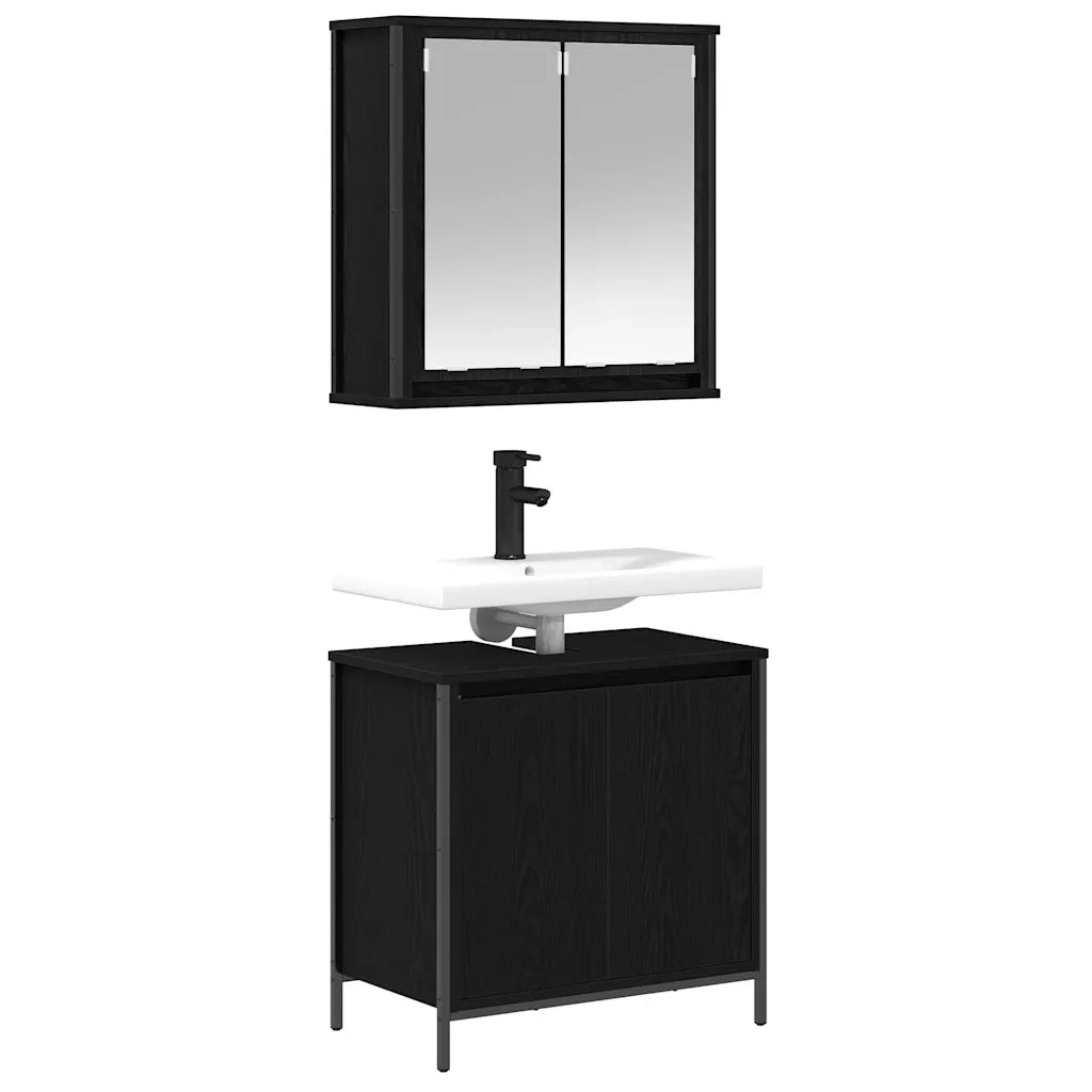 Set Mobili da Bagno | Armadio da bagno 2 pz Rovere Nero in Legno Multistrato