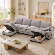SOFA 4 POSTI in corduroy 330x132x84 cm grigio chiaro con 2 hocker