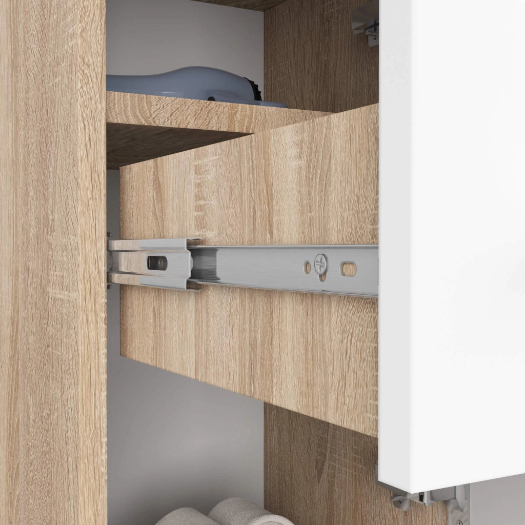 Mobile bagno AKORD Sonoma Quercia 30 cm 2 ante 1 cassetto inserto frontale Bianco 30x30x85 cm