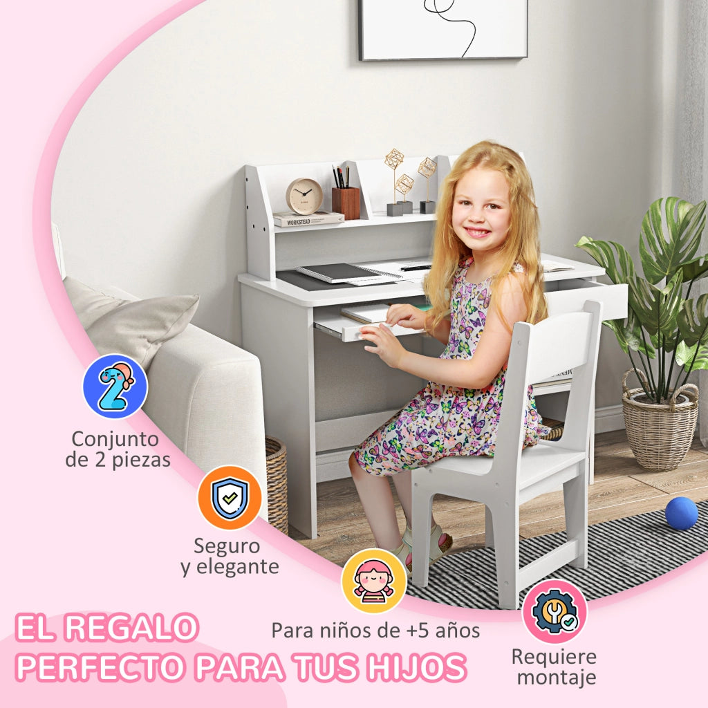 Scrivania e Sedia per Bambini con Ripiani ¨C Xylo ¨C Bianco 90x45x90 cm