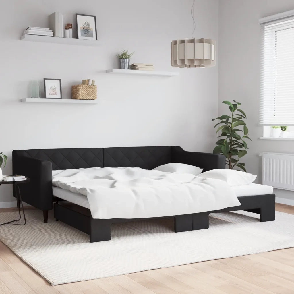 Divano Letto con Letto Estraibile Nero 100x200 cm in Tessuto 3197433
