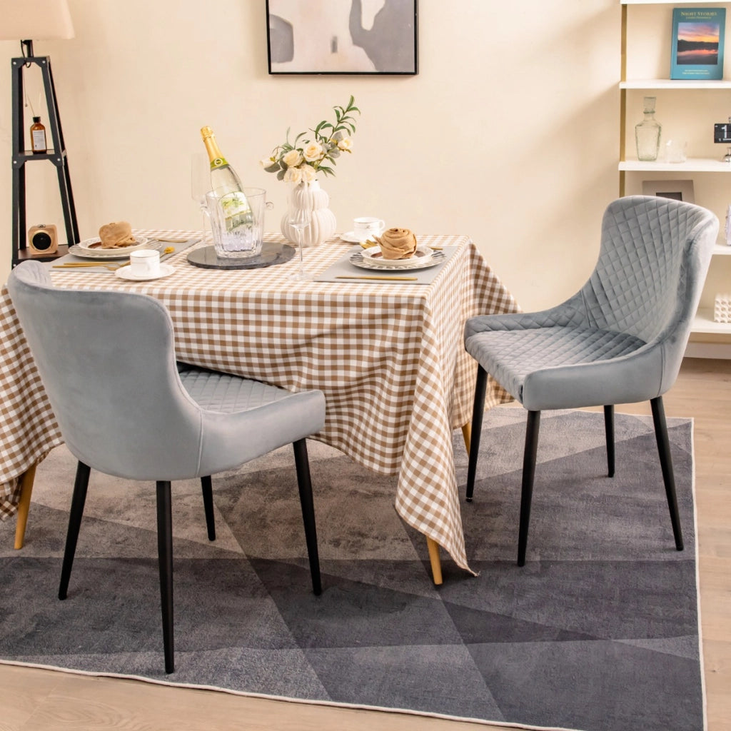 Set di 2 sedie imbottite da pranzo con gambe in metallo e piedini regolabili, Sedie velluto da cucina Grigio-Sedie da pranzo