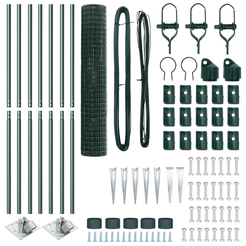 Recinzione Euro con 7 Paletti 1.5x10 m Acciaio Galvanizzato Verde
