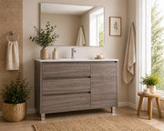 Mobile Bagno VOLUM Già Montato 3 cassetti e porta, lavabo e specchio Rovere affumicato 100x40 cm