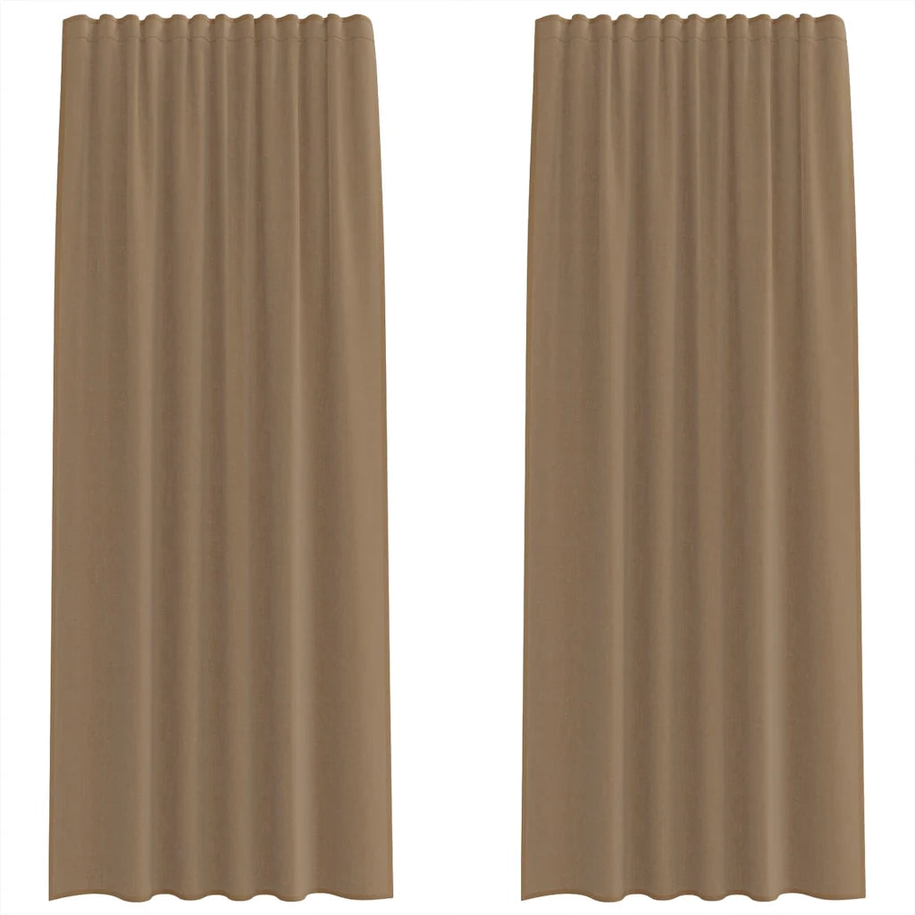 Tende in Voile con Tasche per Aste 2 pz Marrone Chiaro