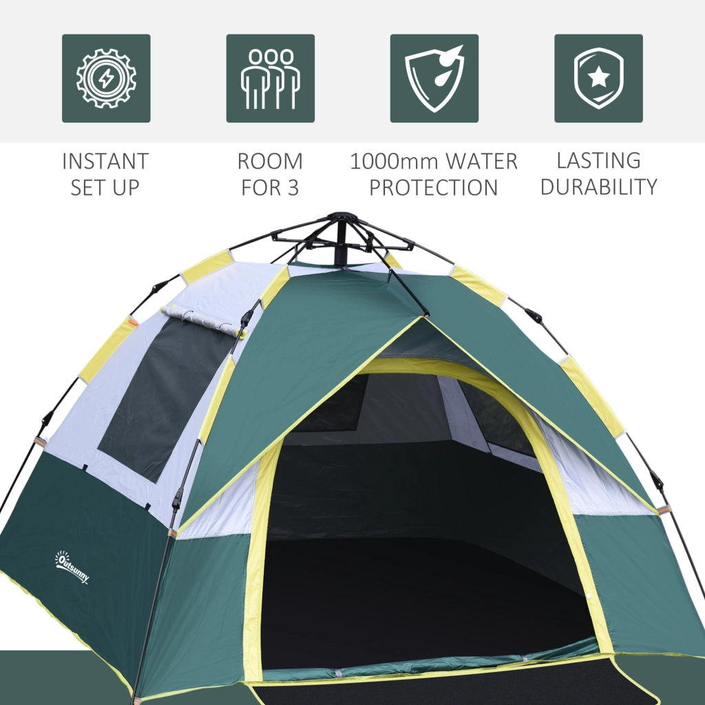 Tenda da Campeggio Automatica per 2 Persone con Tasche Interne e Tappetino 205x195x135 cm  Verde