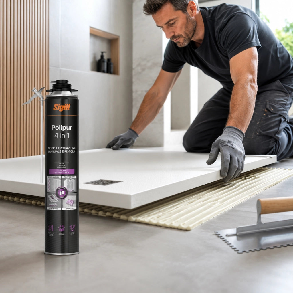 Sigill polipur 4in1 schiuma adesiva per cartongesso cappotto piatto doccia 750ml