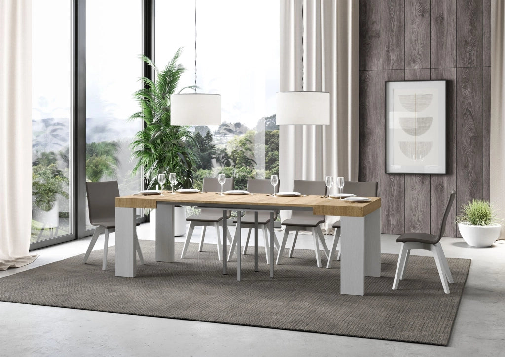 Tavolo Allungabile 90/246x90x77 cm Roxell Mix piano Quercia Natura gambe Bianco Frassino