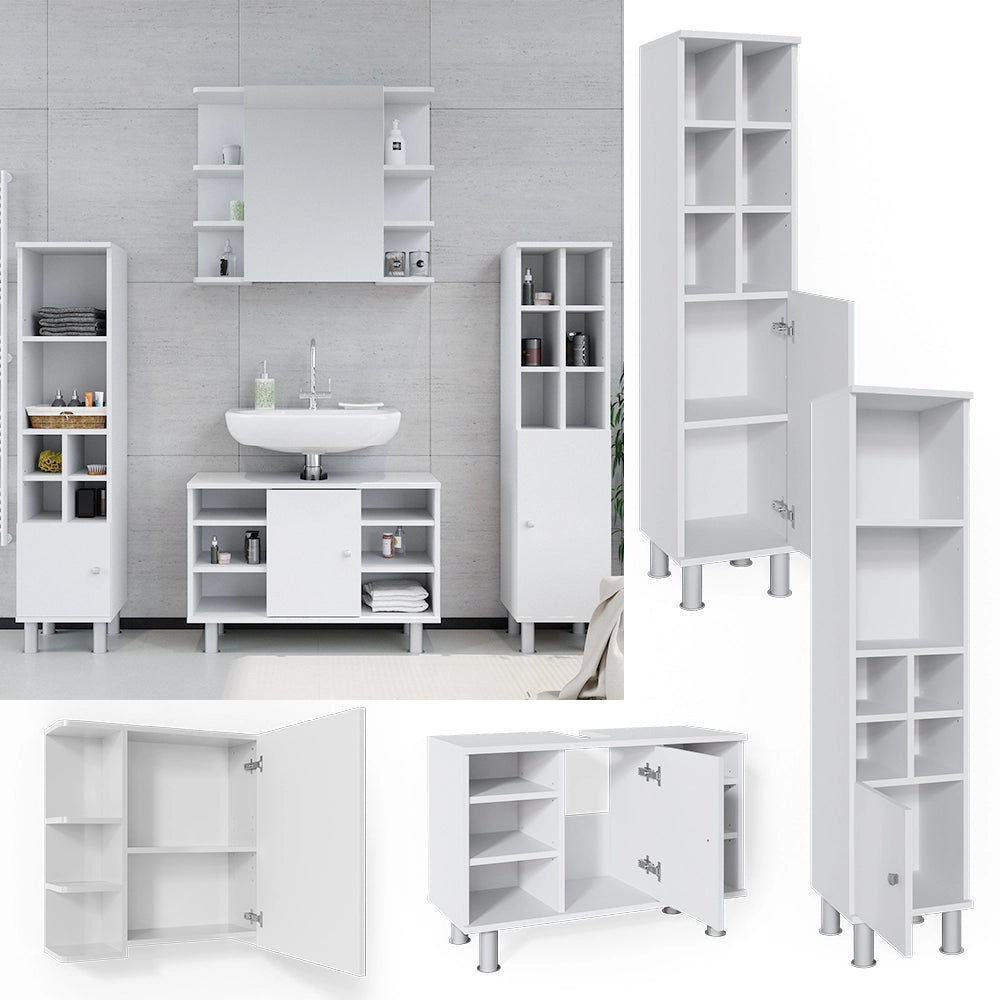 Vicco Set mobili bagno Bianco 4 parti, con armadio alto