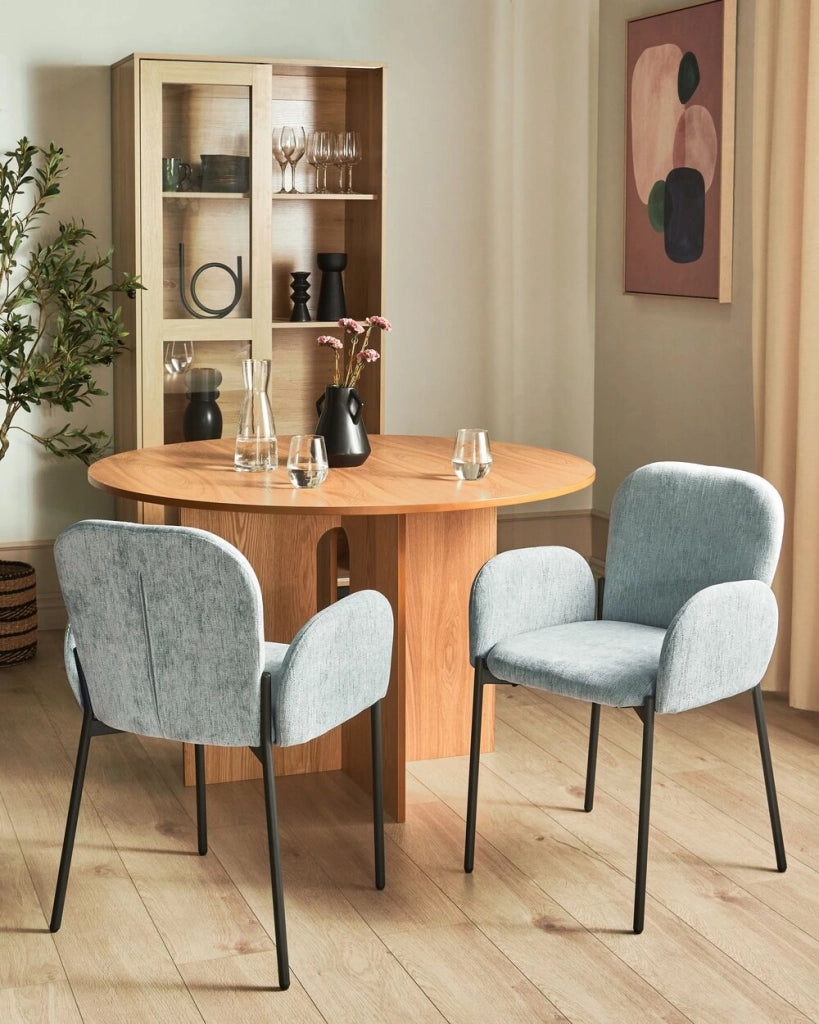 Set di 2 sedie da pranzo in tessuto verde menta imbottito con gambe nere Stile retrò Mobili per il soggiorno