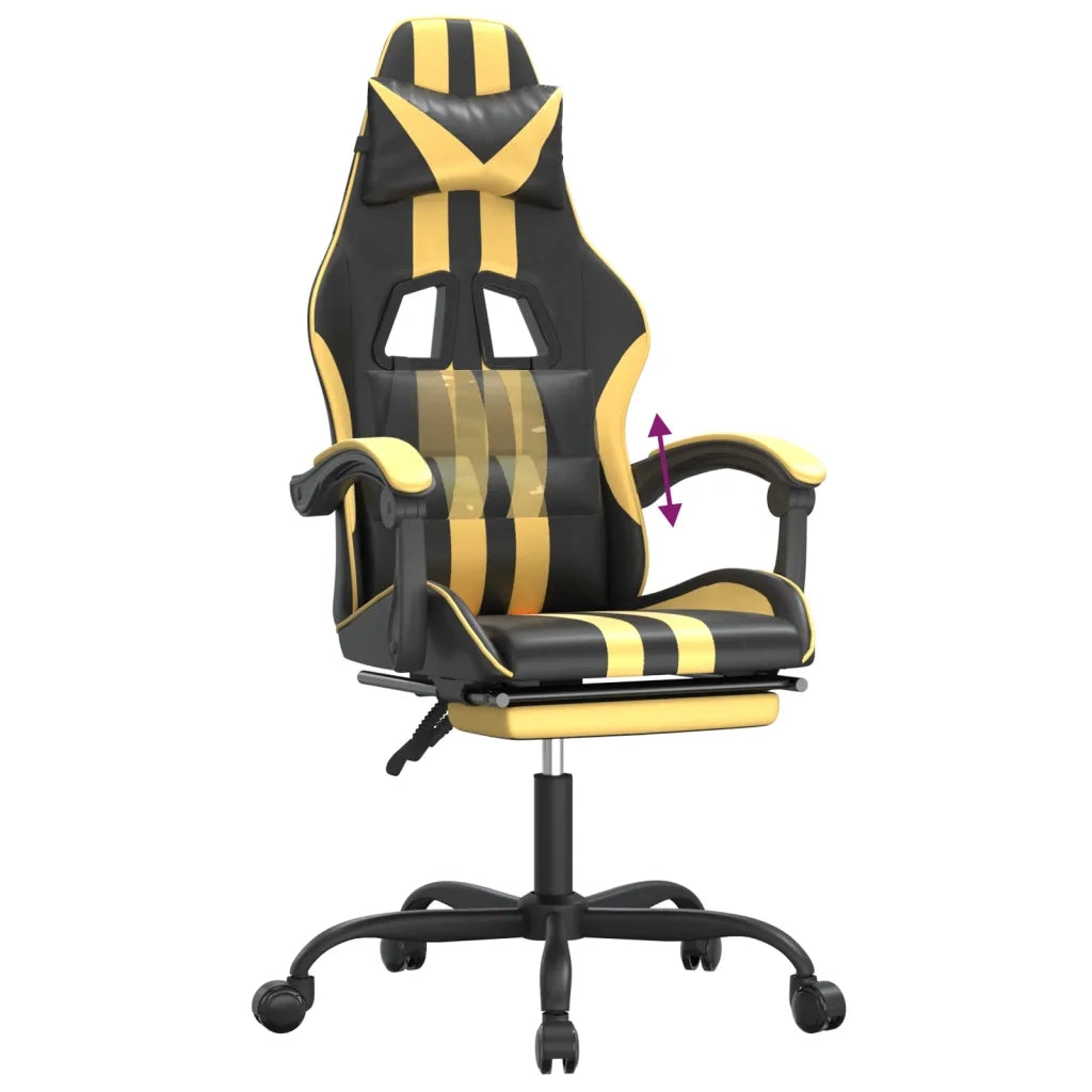 Sedia da Gaming con Poggiapiedi Nero e Oro in Similpelle cod mxl 66592