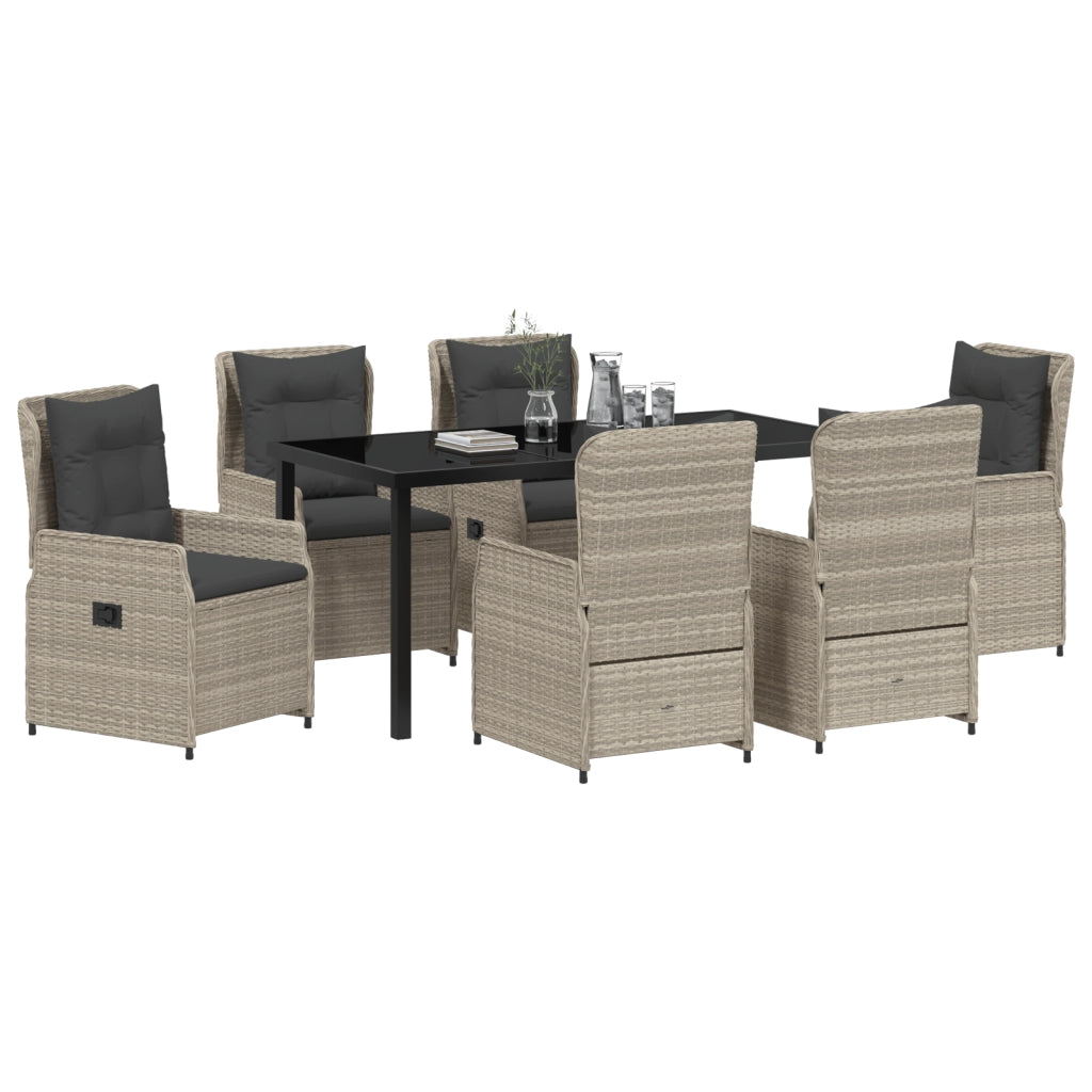 Set da Pranzo da Giardino  7 Pezzi Grigio Chiaro Polyrattan