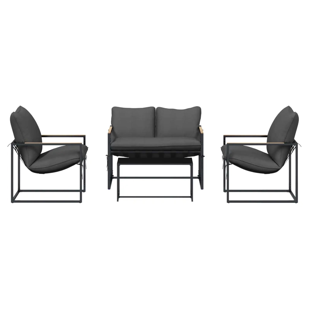Set Divano da Giardino 4 pcs Nero e antracite Acciaio