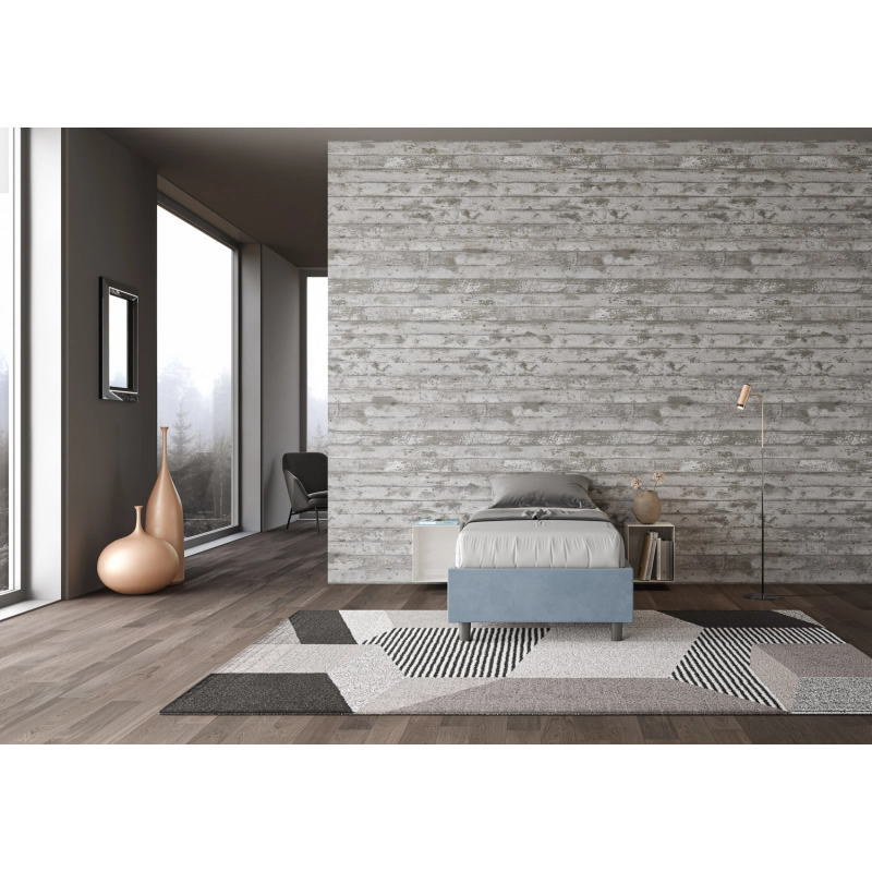 Letto Sommier imbottito Singolo 80x210 cm Azelia - Contenitore,Microfibra,Azzurro