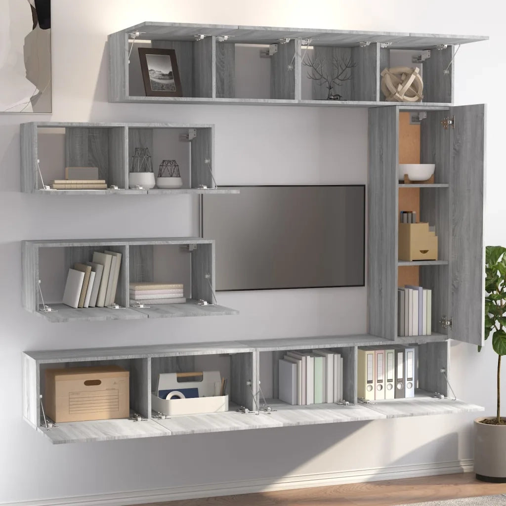 Set di Mobili Porta TV 7 pz-Set di 7 Credenza per TV Grigio Sonoma in Legno Multistrato 227303
